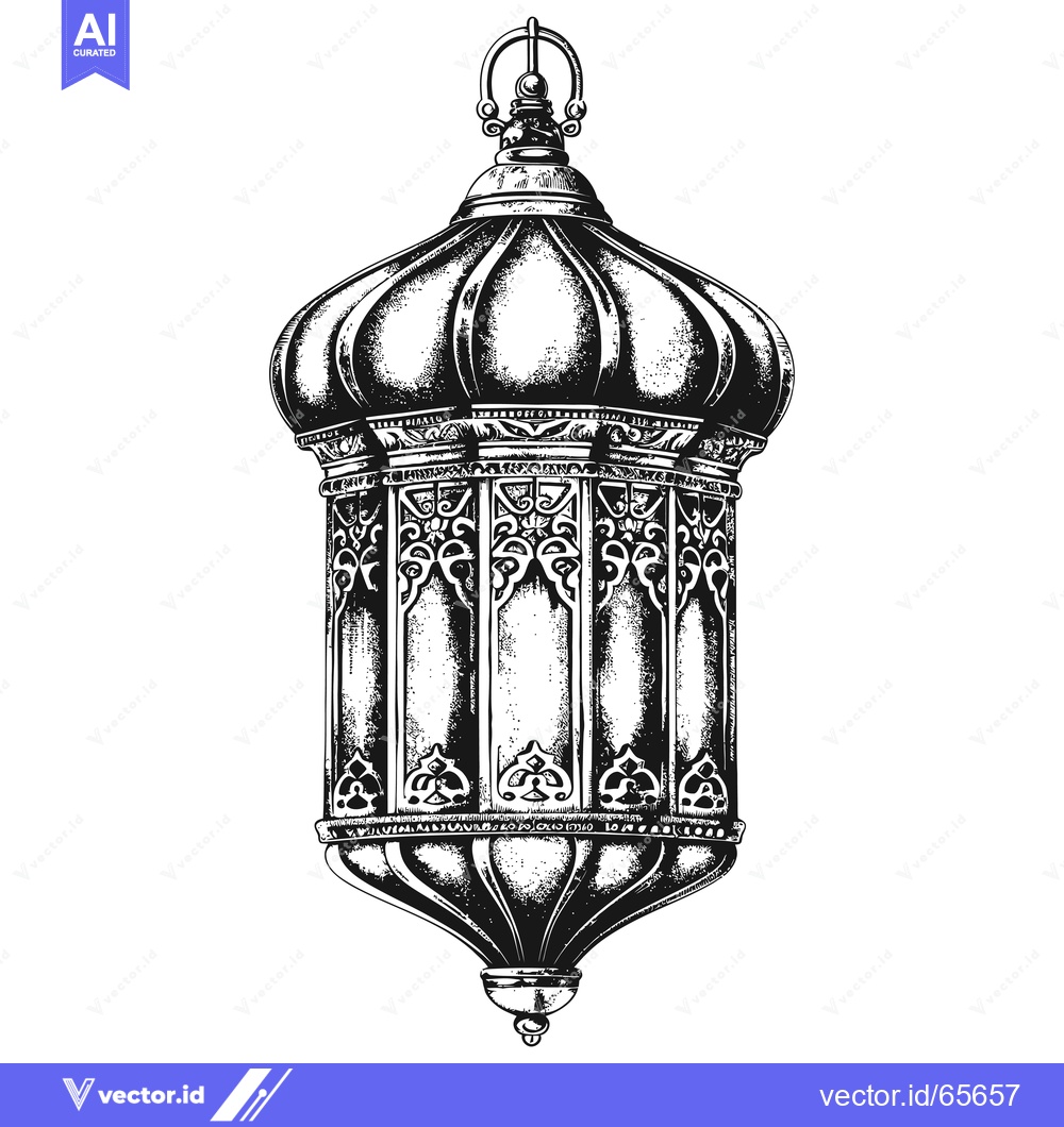 Premium Vector of Ornate Black and White Hand-Drawn Hanging Lantern