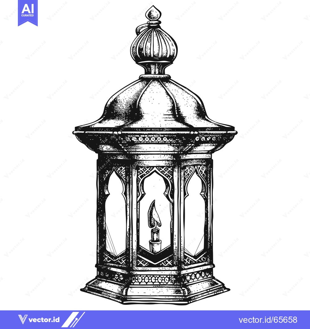 Premium Vector dari Ornate Hand-Drawn Lantern with a Single Candle