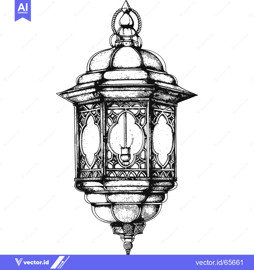 Premium Vector of Hand-drawn Illustration of a Detailed Ornate Lantern