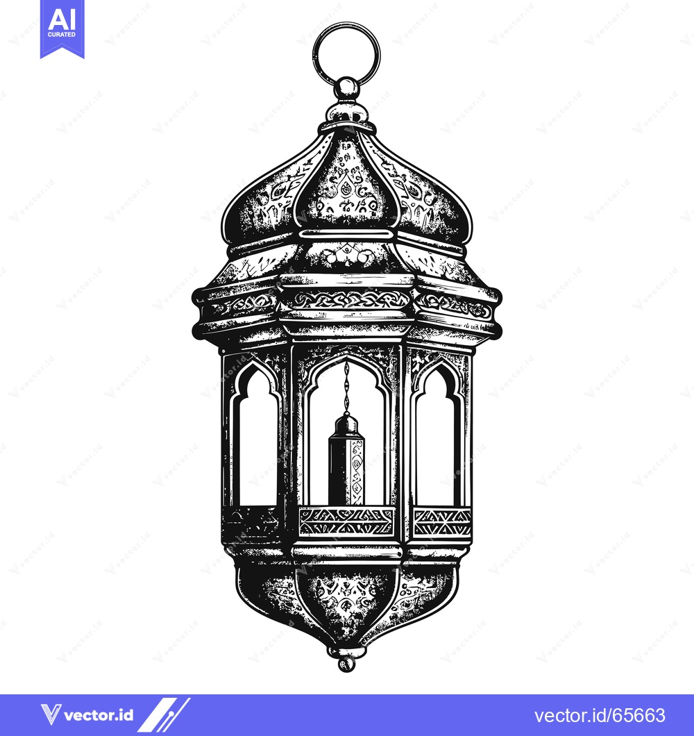 Premium Vector dari Ornate Black and White Hanging Lantern with Detailed Design