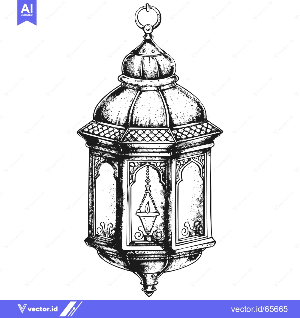 Premium Vector dari Ornate Black and White Hand-Drawn Lantern Illustration