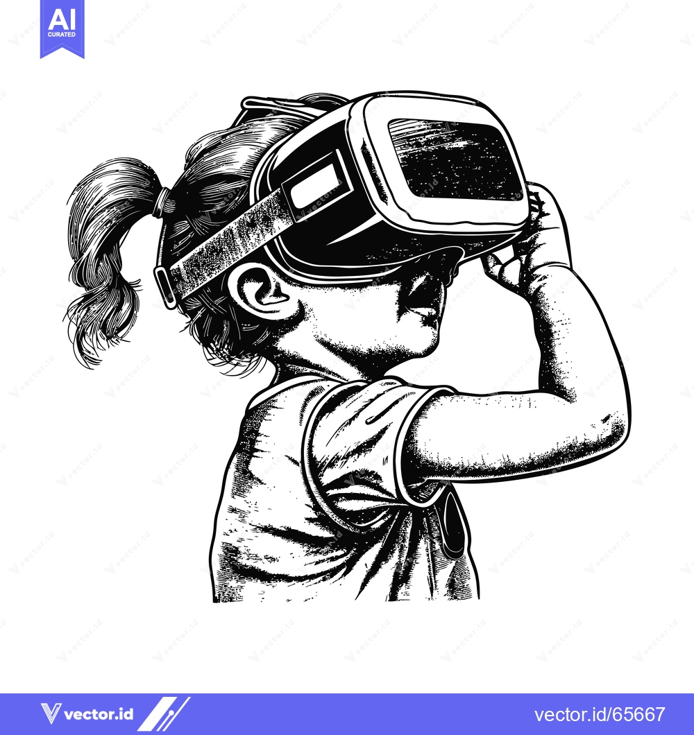 Premium Vector dari A young girl wearing a virtual reality headset