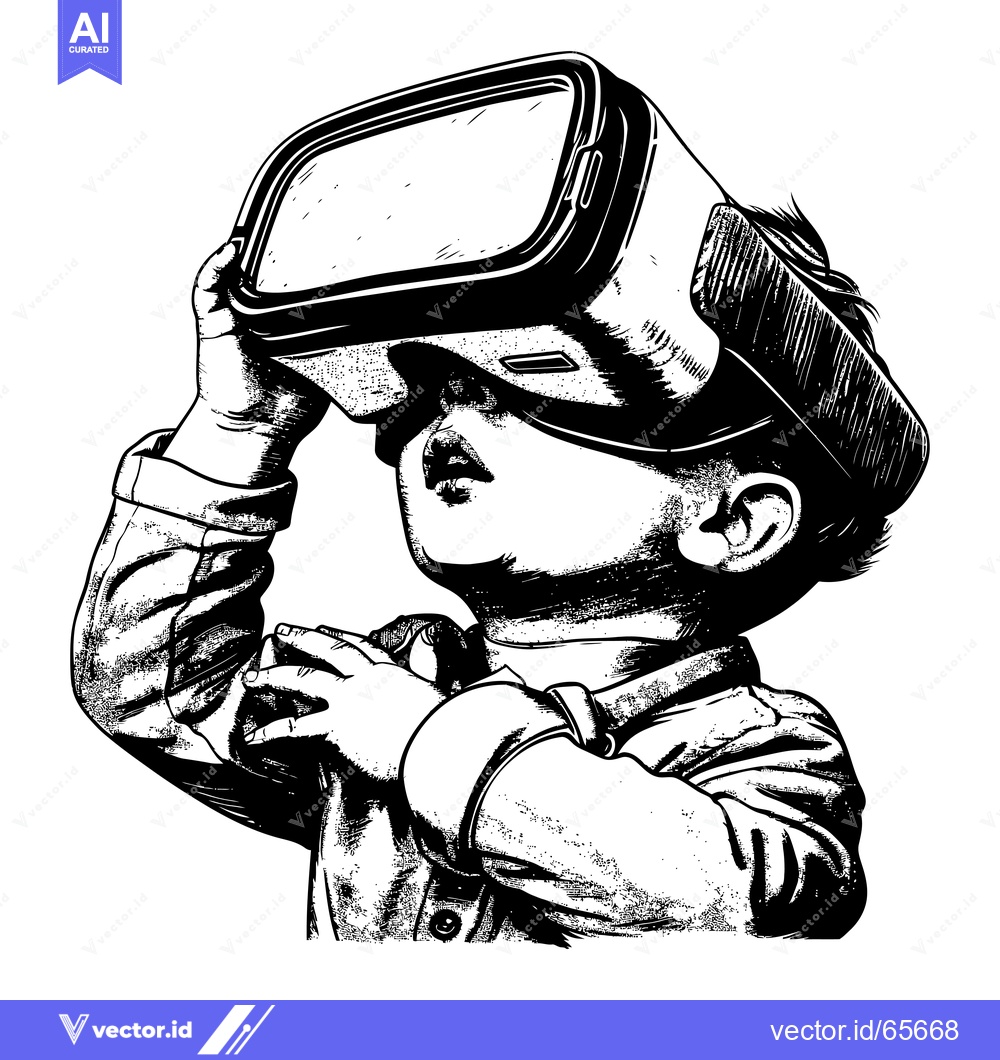 Premium Vector dari A Young Child Wearing Virtual Reality Headgear
