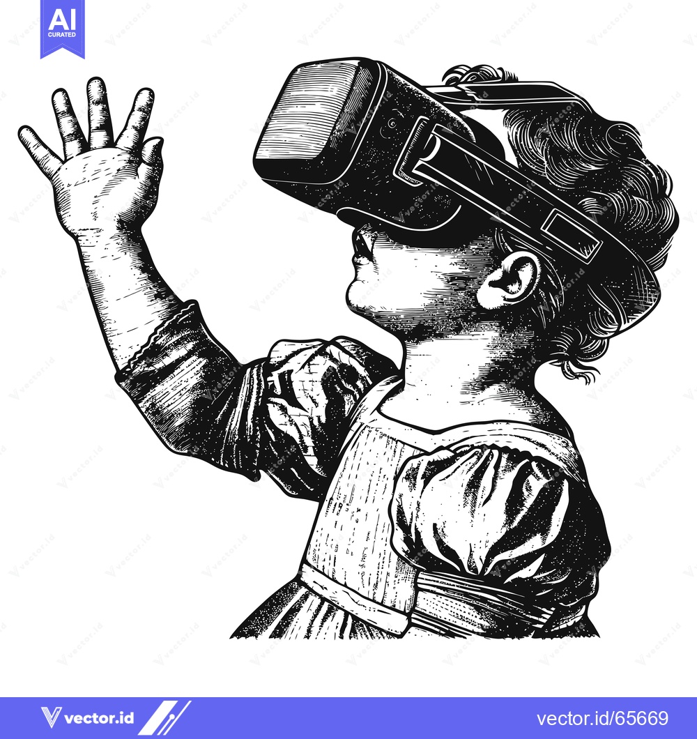 Premium Vector dari A Young Girl Experiencing Virtual Reality Through a Headset