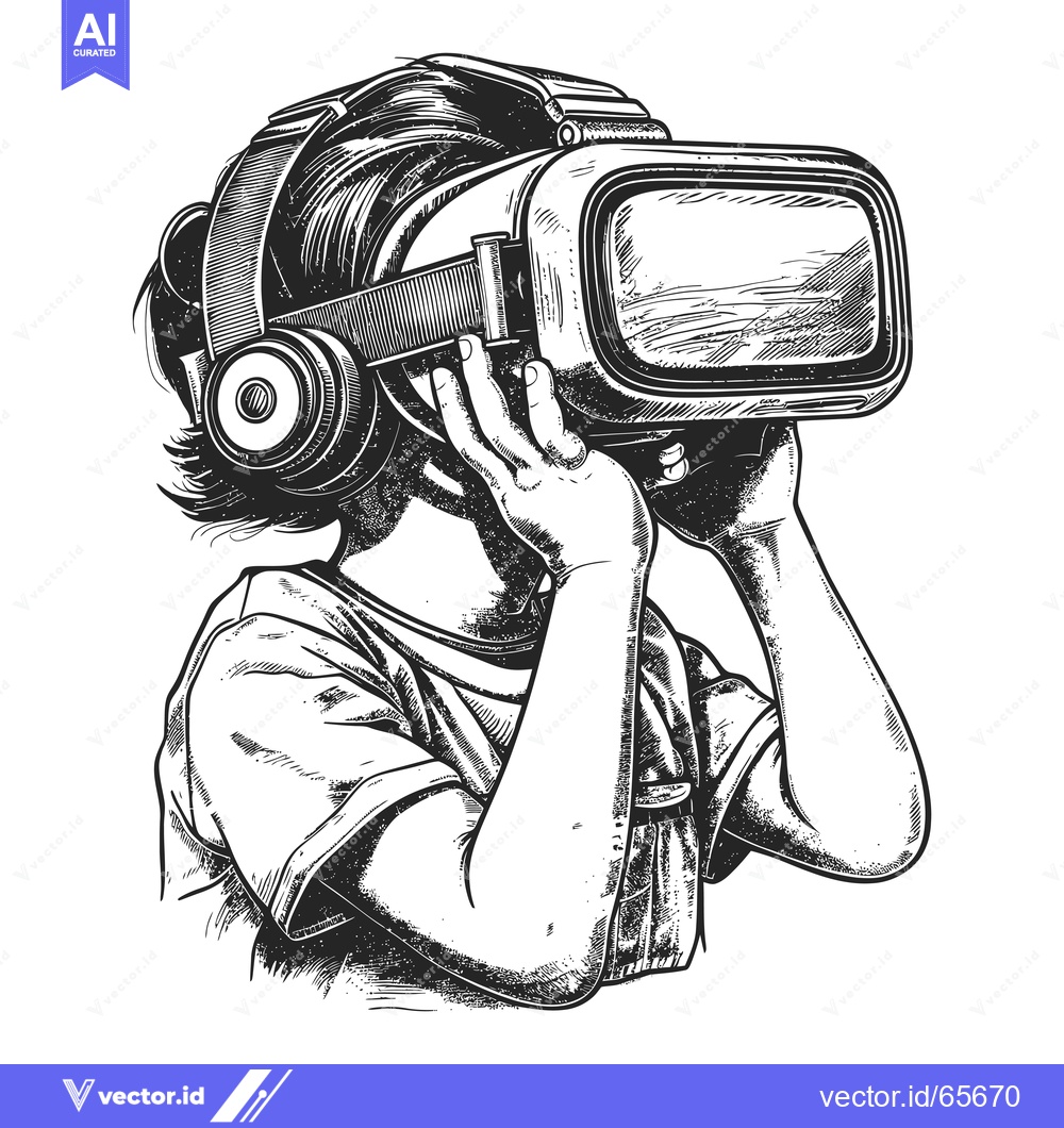 Premium Vector of Hand-drawn Illustration of a Person Wearing a VR Headset