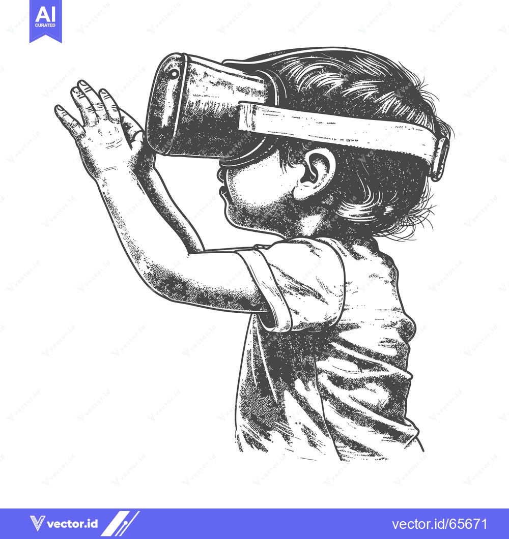 Premium Vector dari A Child Experiencing Virtual Reality Through a Headset
