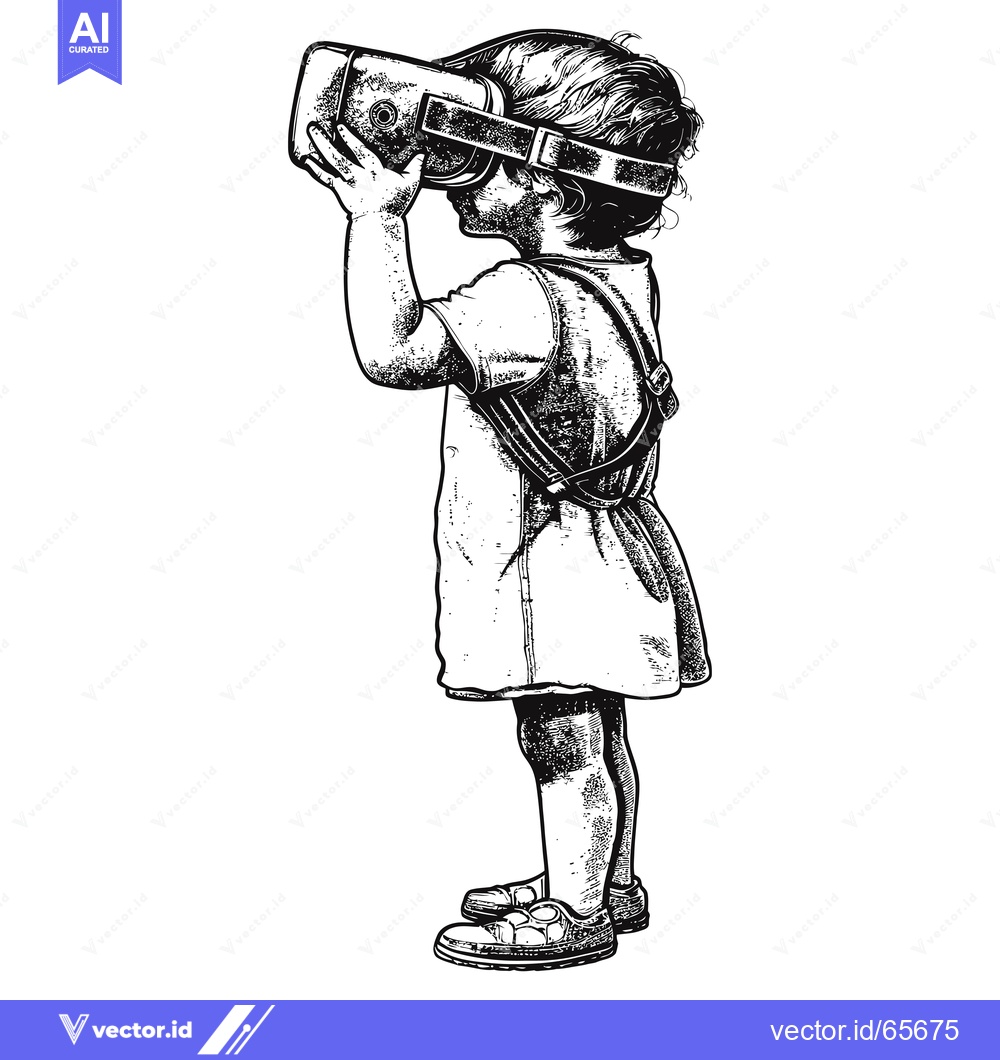 Premium Vector of A Young Child Experiencing Virtual Reality with a VR Headset