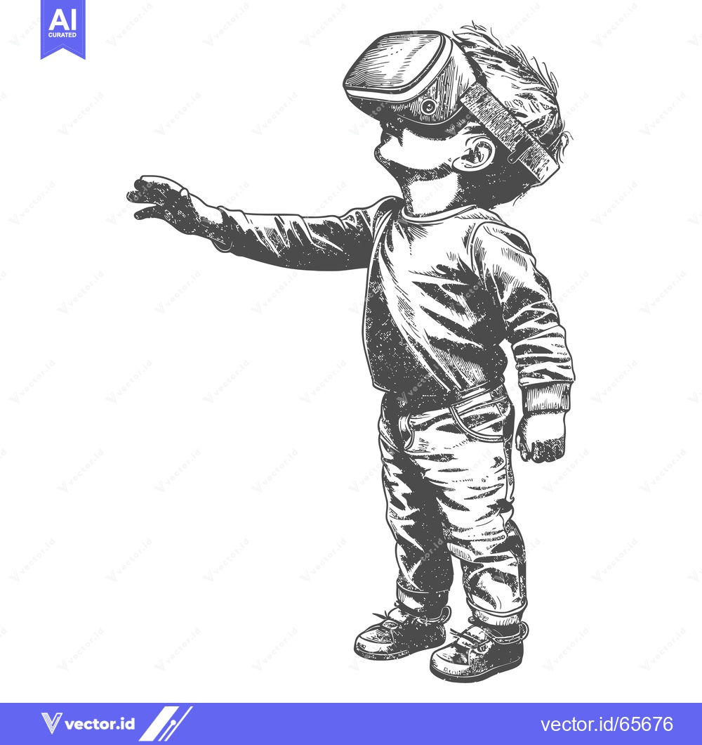 Premium Vector of Child Wearing Virtual Reality Headset Looking Upward