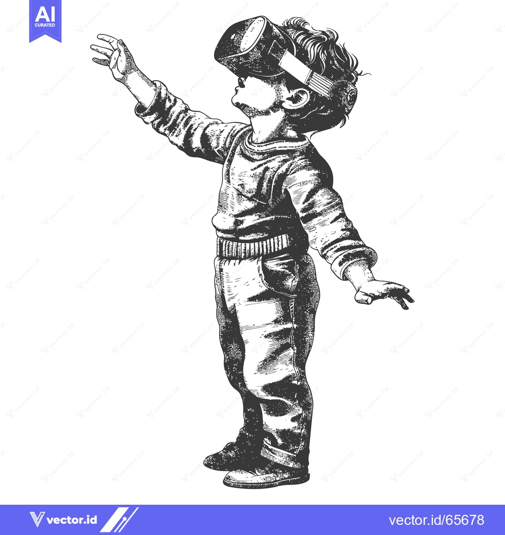 Premium Vector dari A Child Experiencing Virtual Reality Through a Head-Mounted Display