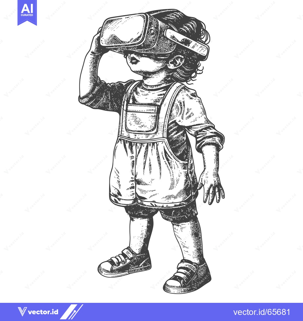 Premium Vector dari A Young Child Wearing Virtual Reality Goggles