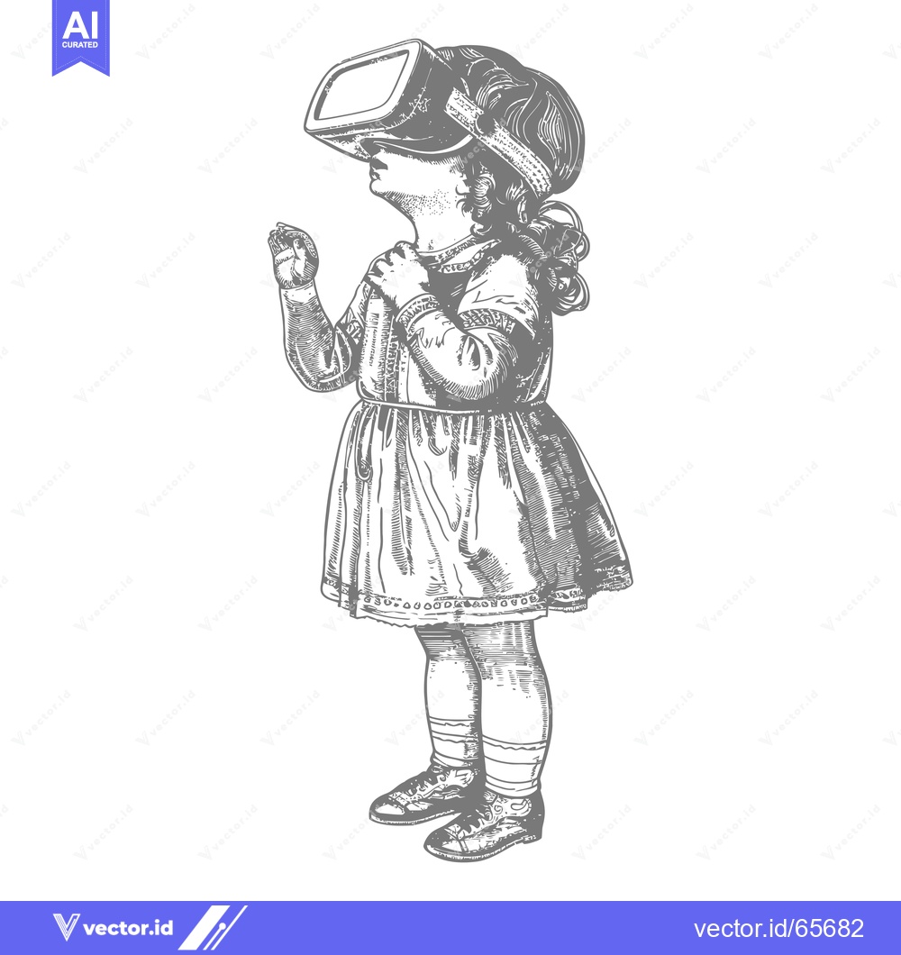 Premium Vector dari A young girl wearing a virtual reality headset and a dress