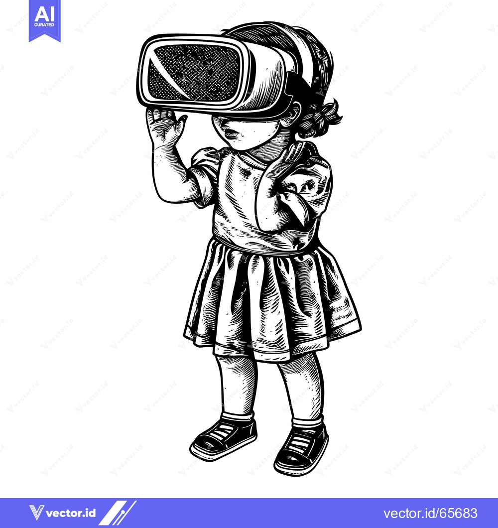 Premium Vector dari A Young Girl Experiencing Virtual Reality Wearing a VR Headset