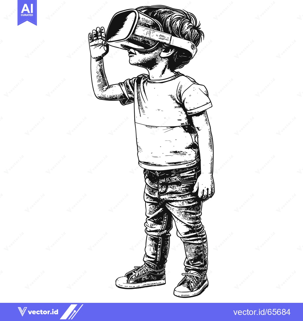 Premium Vector dari A young boy wearing a virtual reality headset