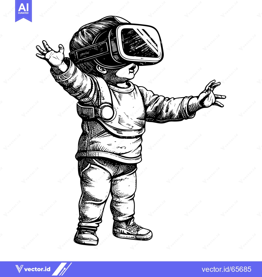 Premium Vector of A Child Wearing a VR Headset and Reaching Out with Their Hands