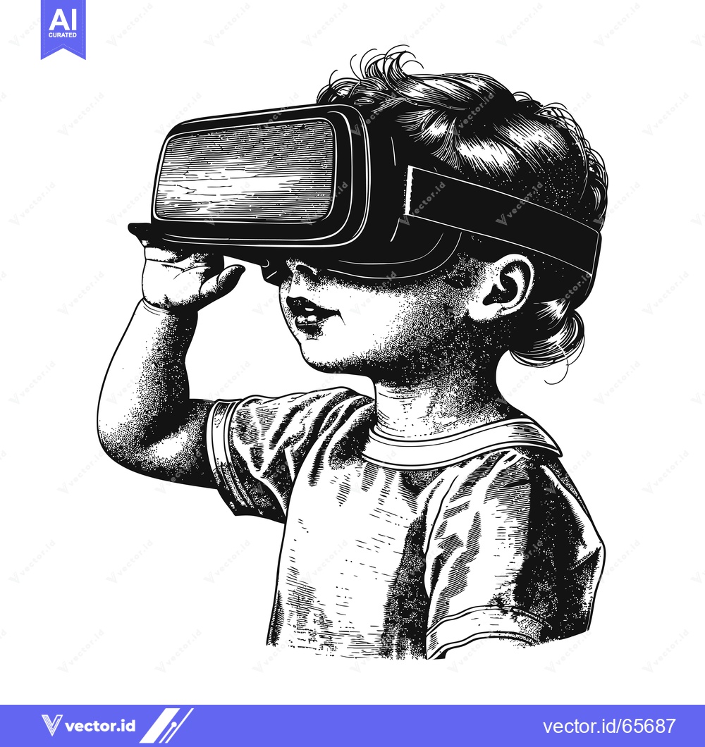 Premium Vector of A Young Girl Wearing a Virtual Reality Headset