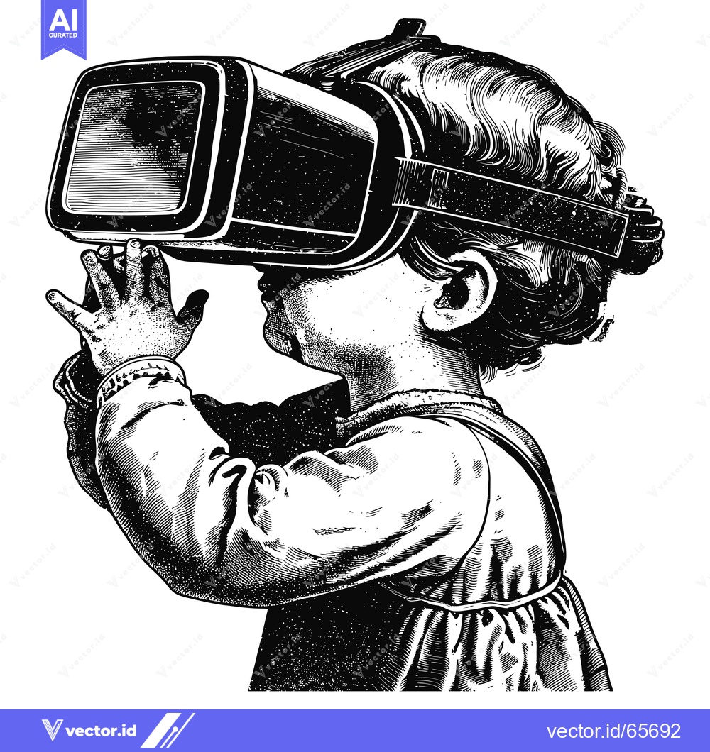 Premium Vector dari A Young Girl Experiencing Virtual Reality