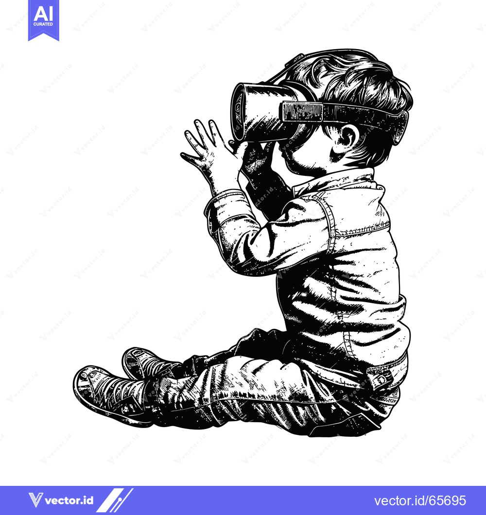 Premium Vector dari A Young Boy Wearing a Virtual Reality Headset