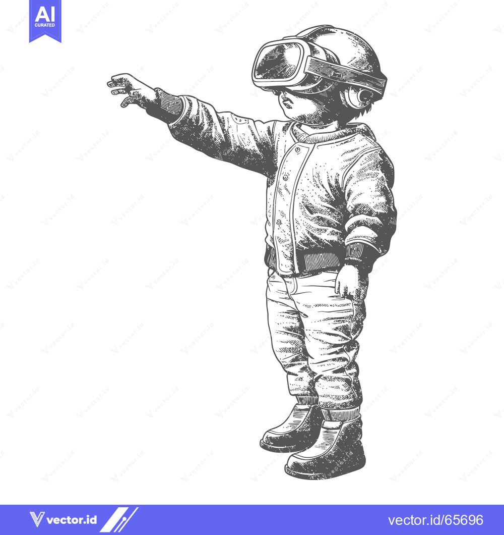 Premium Vector of A young boy wearing a VR headset and reaching out with his hand