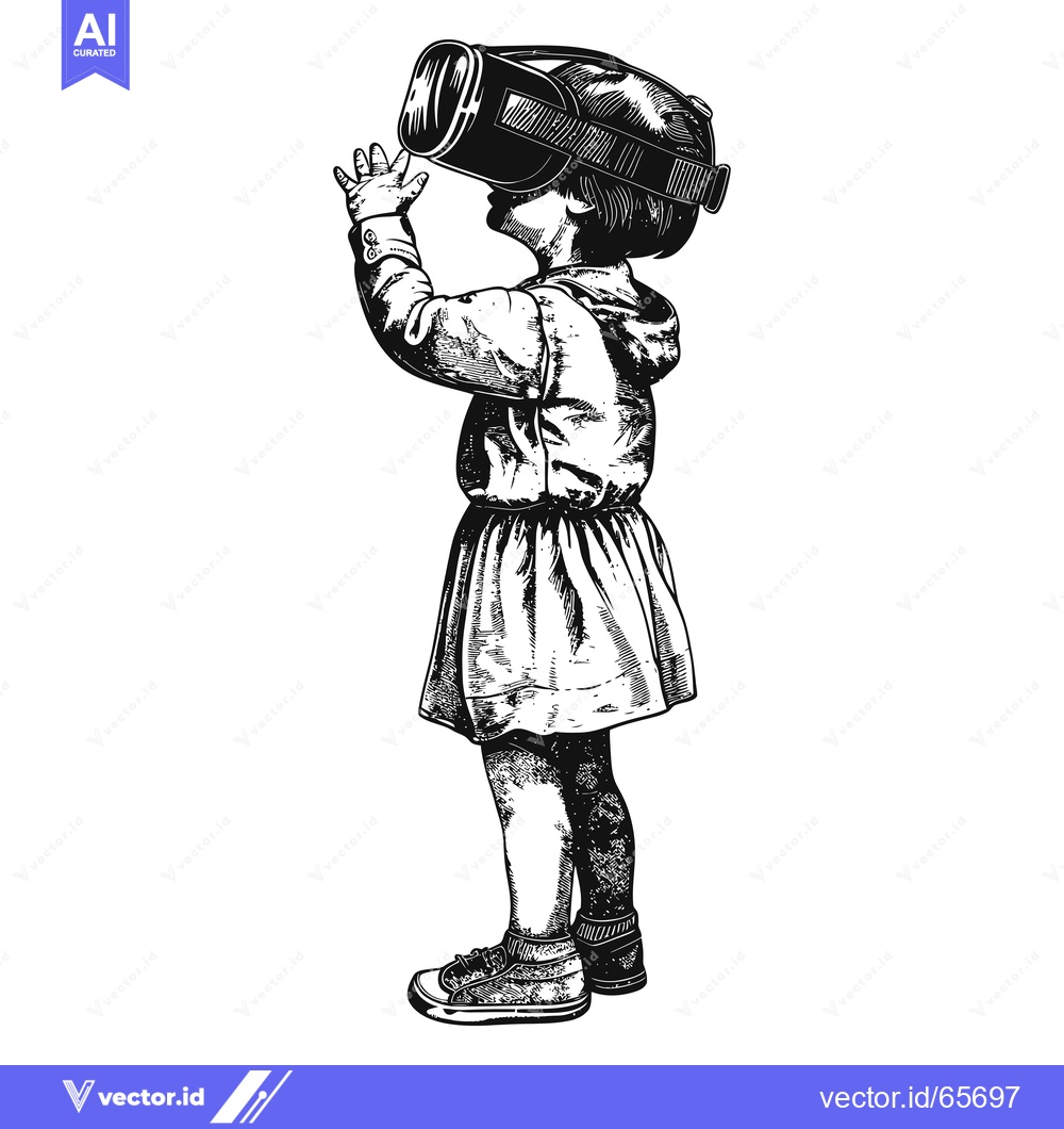 Premium Vector of A Young Girl Wearing a Virtual Reality Headset