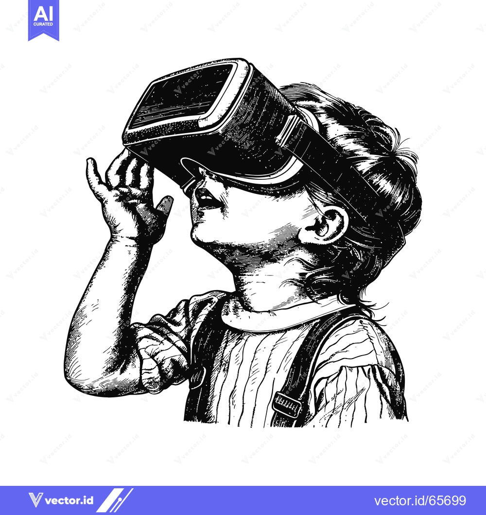Premium Vector dari A Young Child Wearing Virtual Reality Goggles