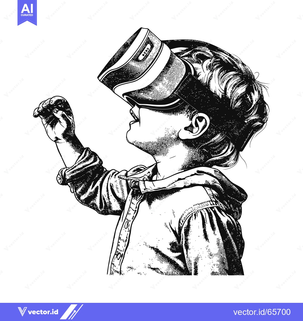 Premium Vector dari Black and White Illustration of a Child Wearing a VR Headset