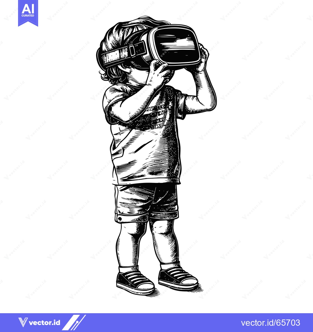 Premium Vector dari A young child wearing a virtual reality headset