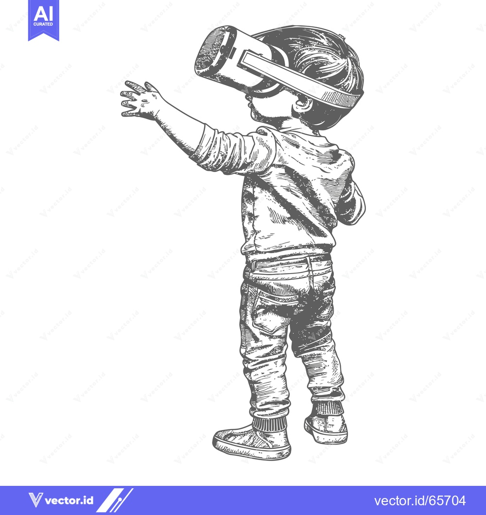 Premium Vector dari A Child Wearing a Virtual Reality Headset Reaching Out with Their Hand