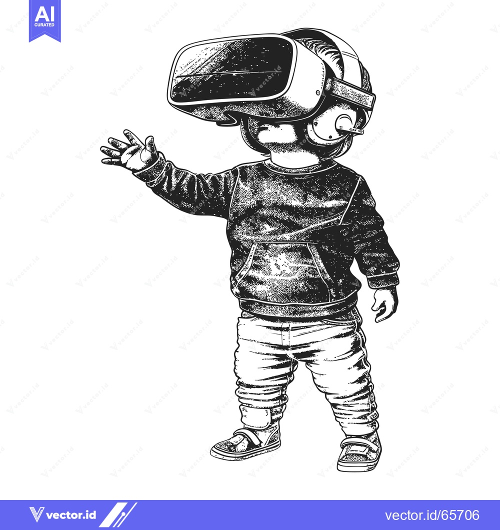Premium Vector of Child Wearing a VR Headset and Reaching Out With Their Hand
