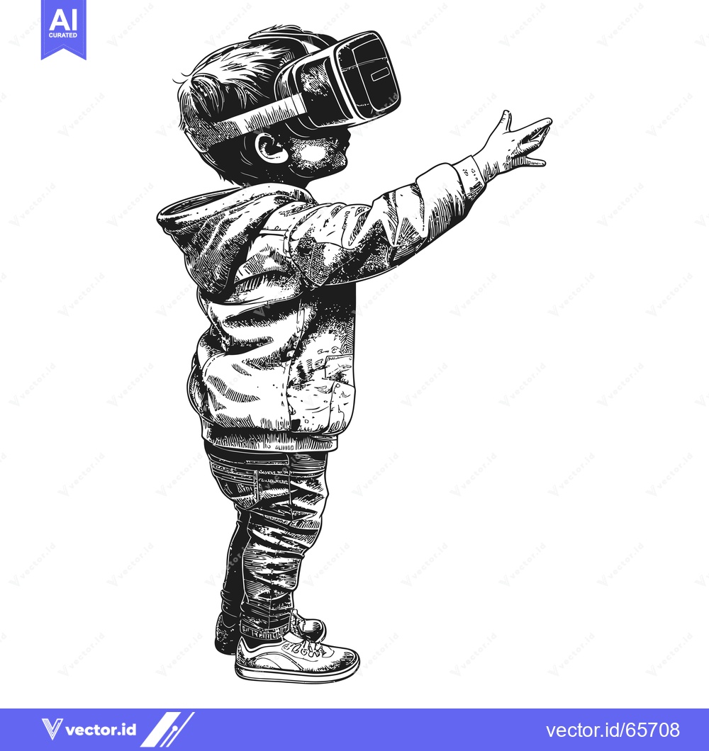 Premium Vector dari A Boy Wearing a Virtual Reality Headset Reaches Out with His Hand