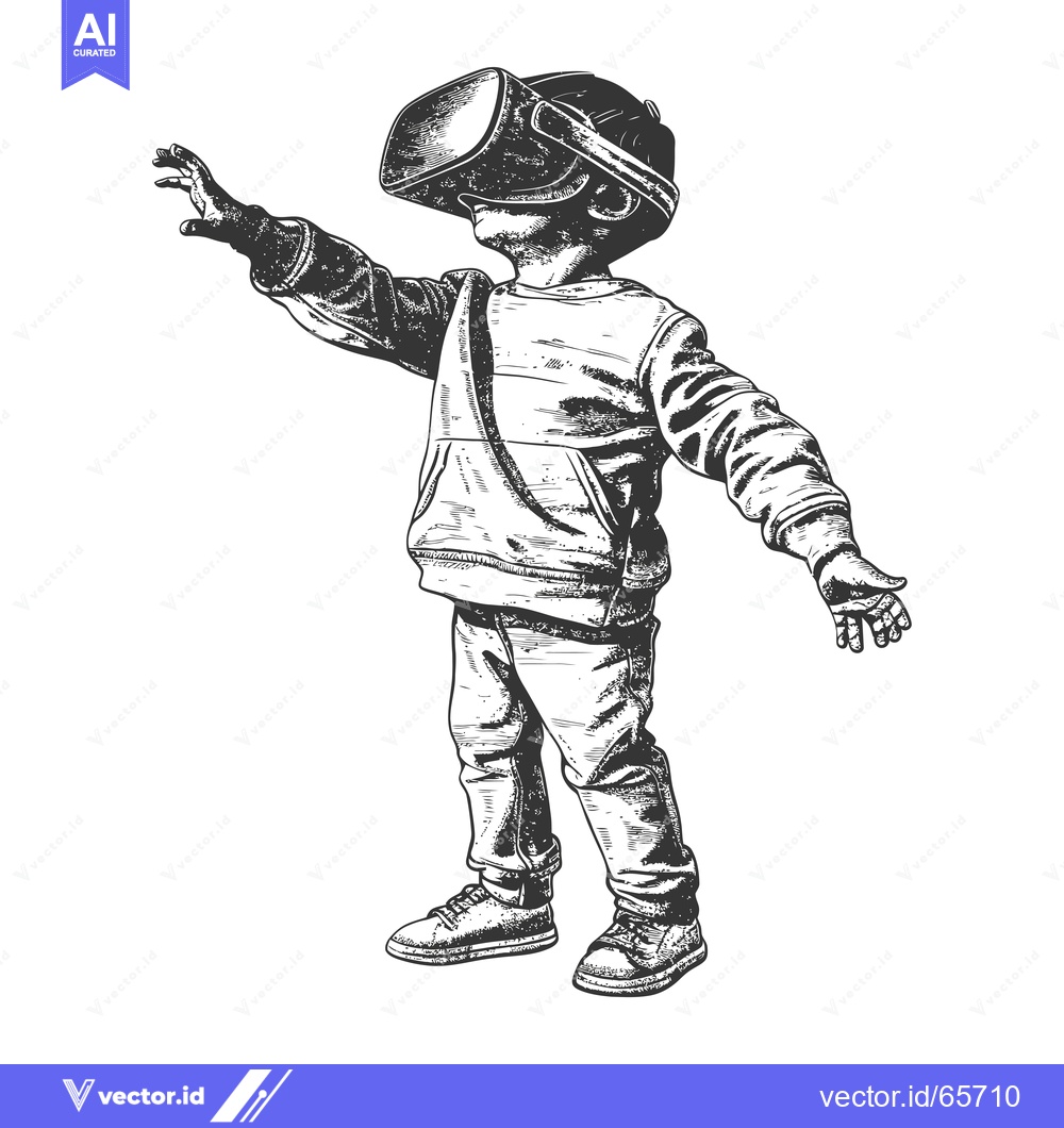 Premium Vector of A Child Wearing a VR Headset and Reaching Out with Their Hand