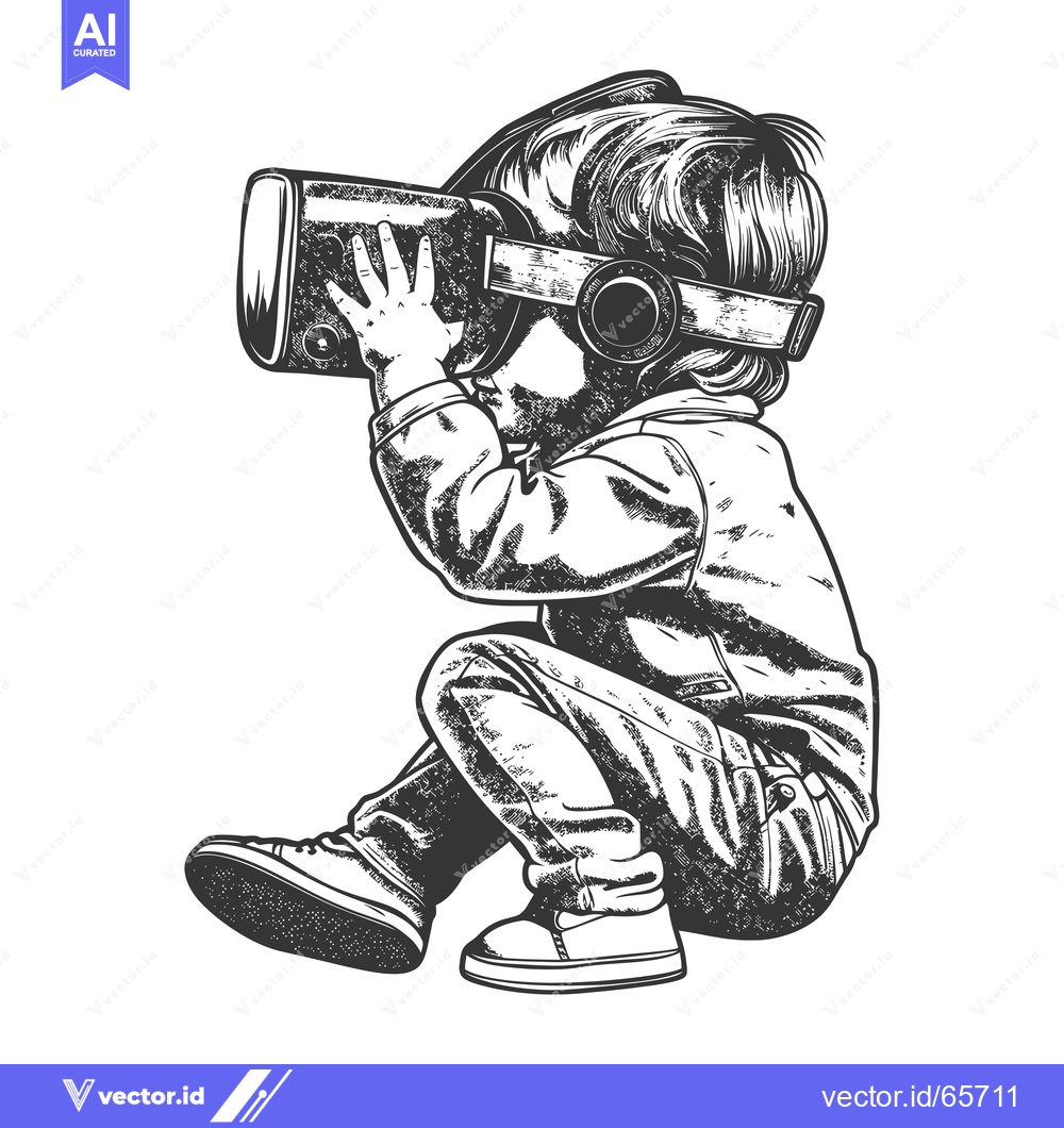 Premium Vector of A Young Boy Immersed in Virtual Reality with a VR Headset
