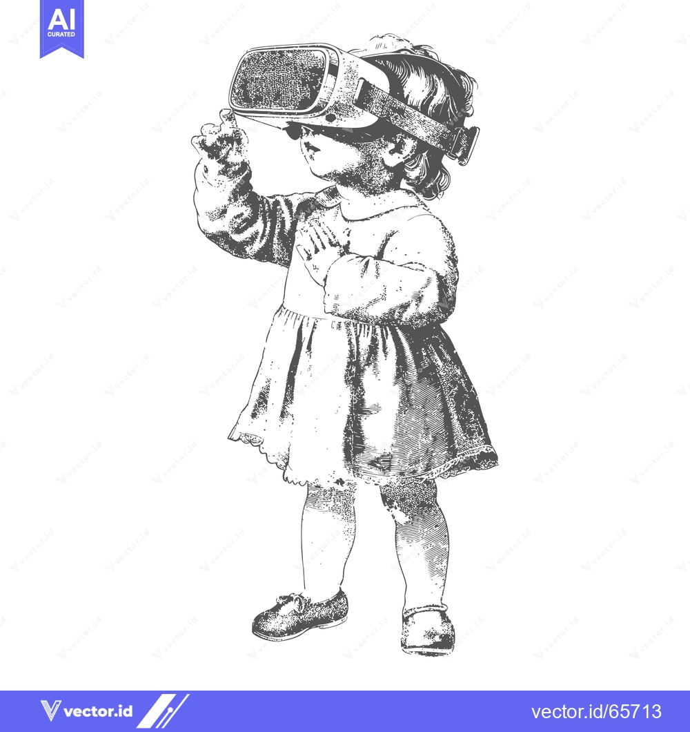 Premium Vector dari A Little Girl Wearing a Virtual Reality Headset