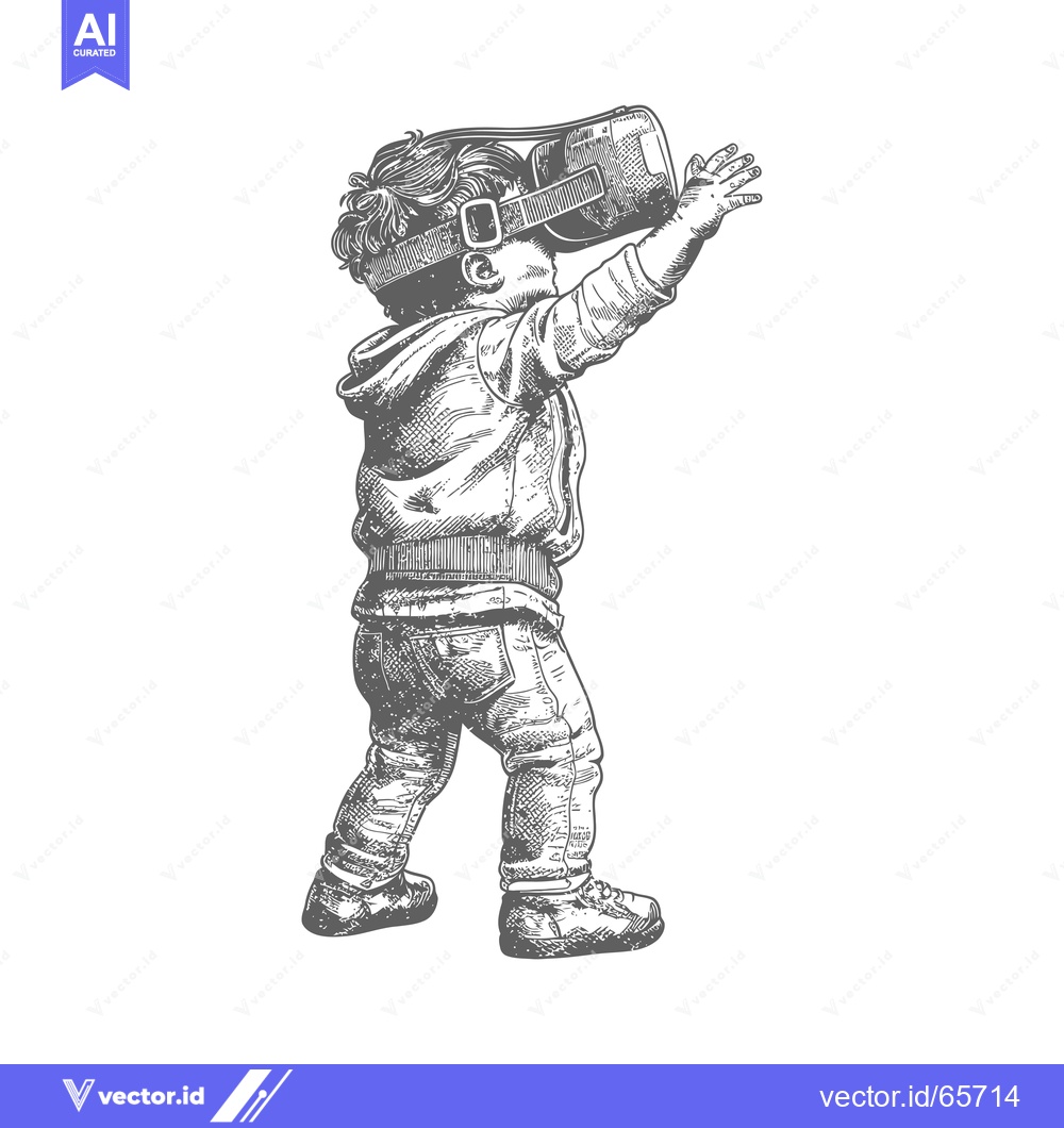 Premium Vector dari A Hand-Drawn Illustration of a Young Child Wearing a VR Headset