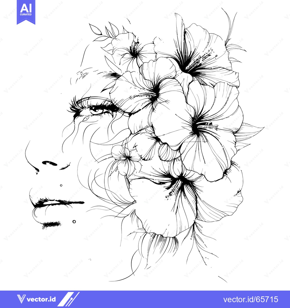 Premium Vector dari A Woman's Face Partially Covered by Flowers