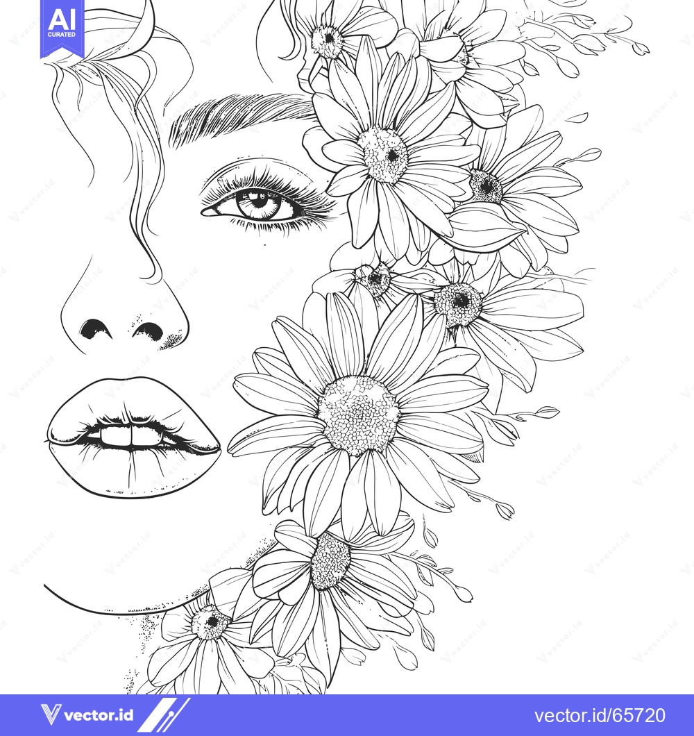 Premium Vector dari A Woman's Face Half Hidden by Flowers