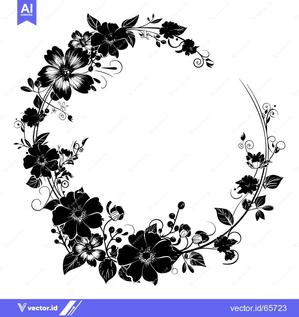 Premium Vector of Black and White Floral Wreath with Empty Center