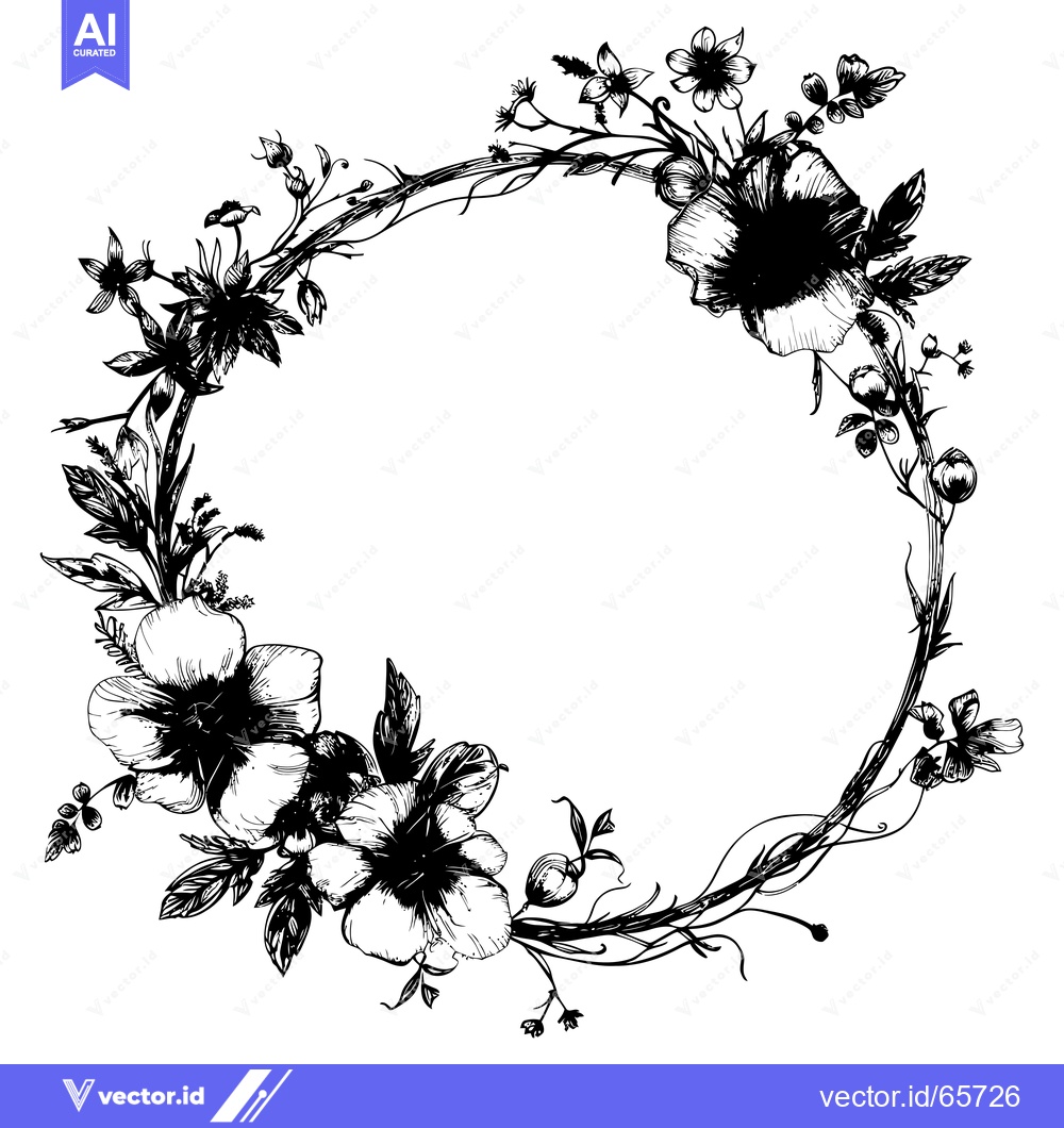 Premium Vector of Black and White Floral Wreath with Empty Center