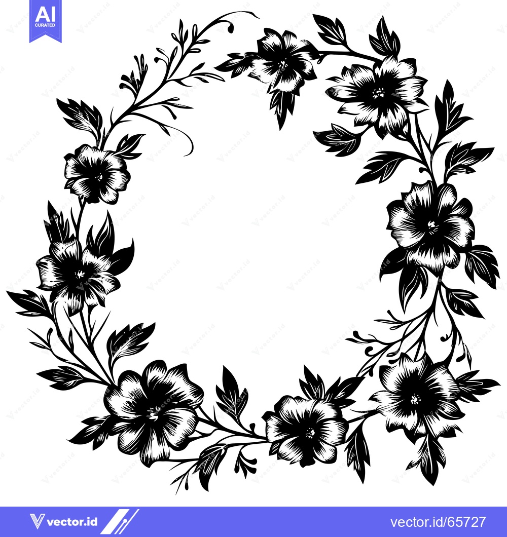 Premium Vector of Black and White Floral Wreath with Circular Opening