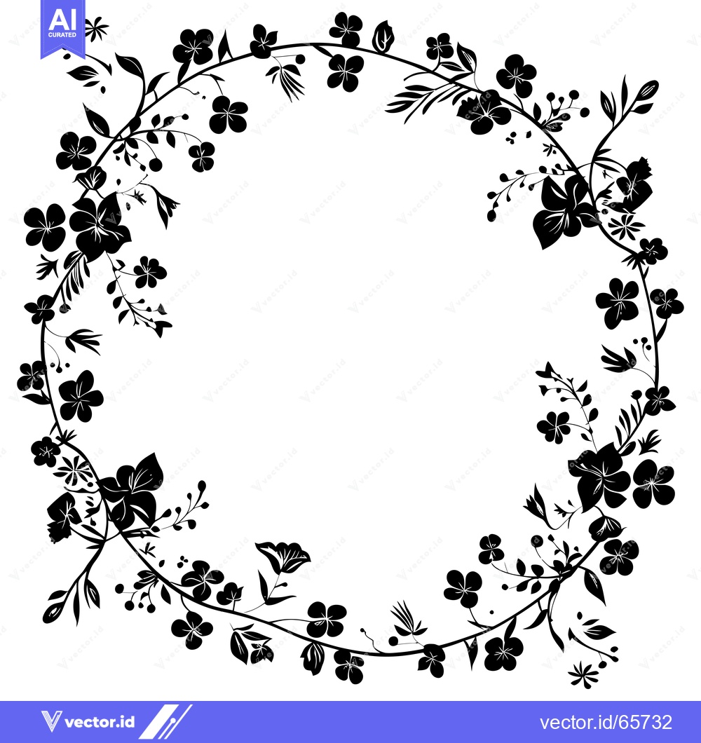 Premium Vector dari Black and White Floral Wreath with Empty Center
