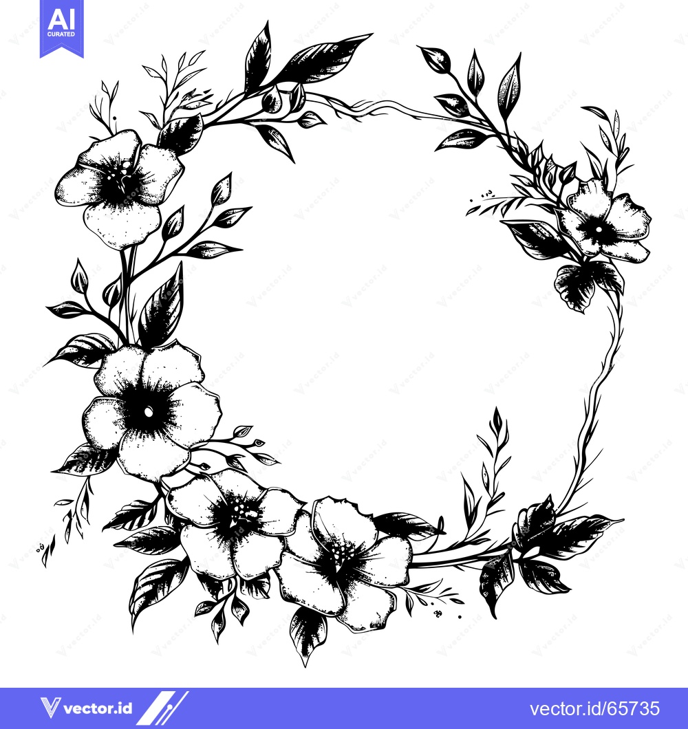 Premium Vector dari Black and White Floral Wreath with Open Space in the Center