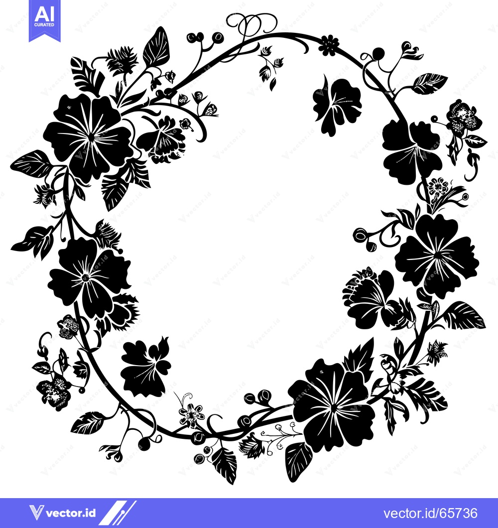 Premium Vector dari Black and white silhouette of a floral wreath