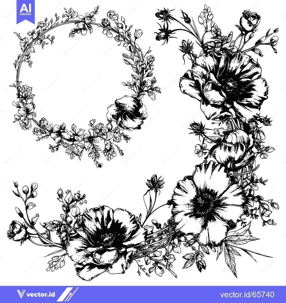 Premium Vector of Black and White Floral Arrangement with Large Flowers and Delicate Bra