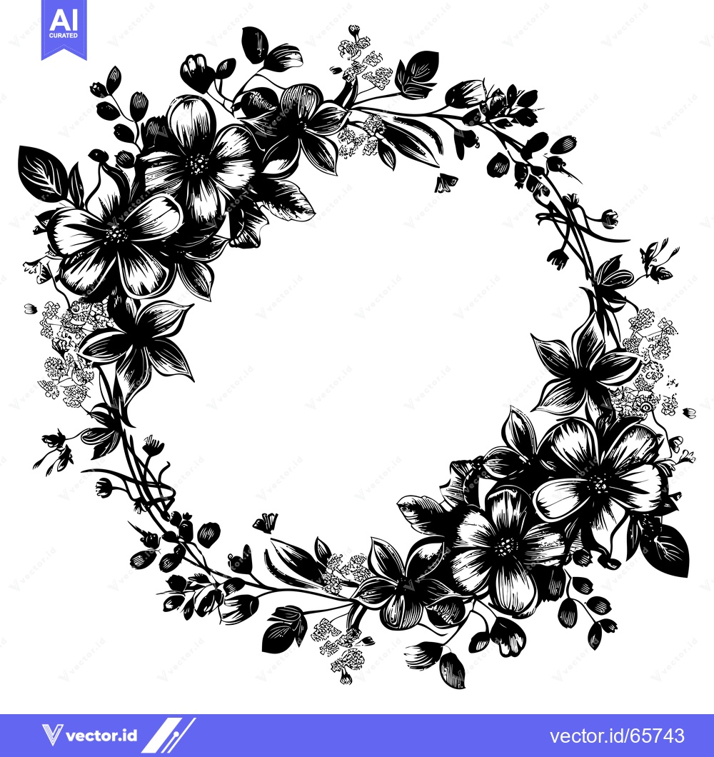Premium Vector of Black and White Floral Wreath with Circular Space