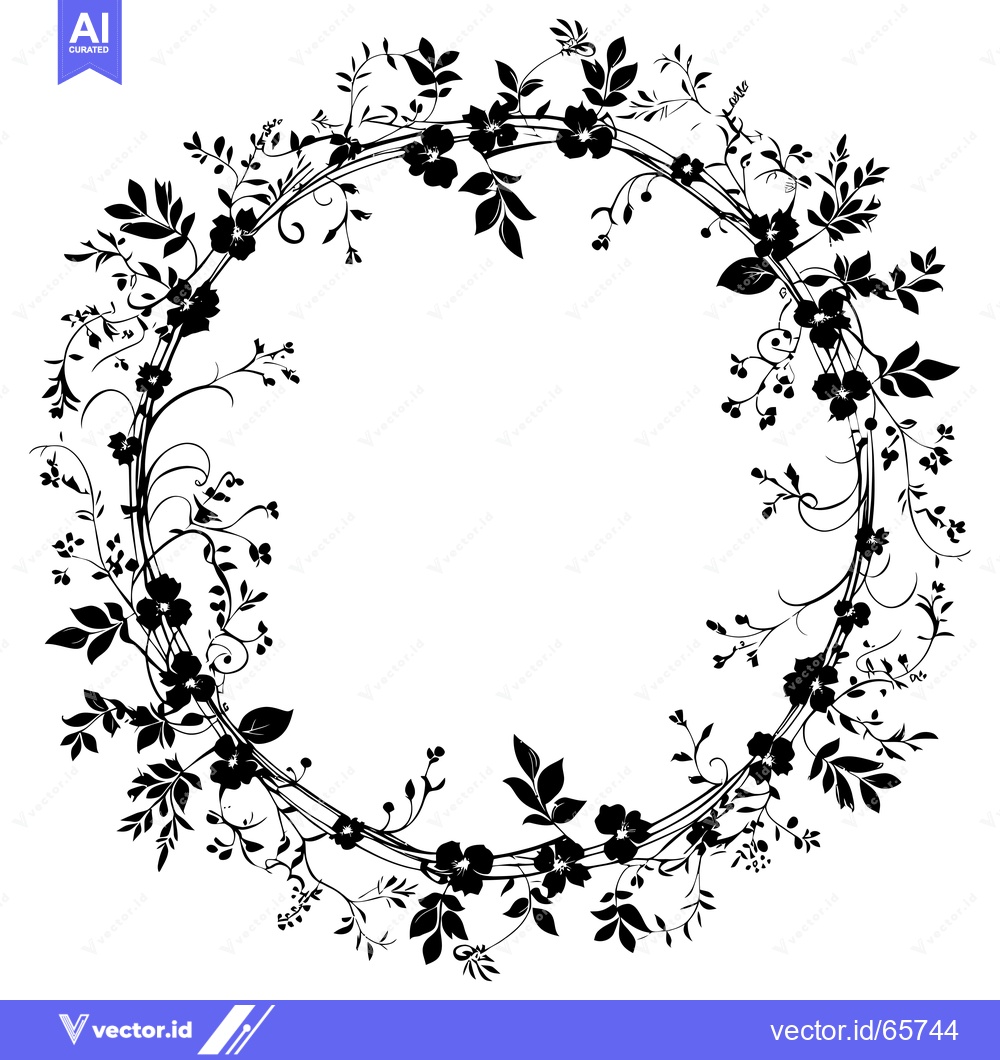 Premium Vector dari Black and White Floral Wreath with Empty Center