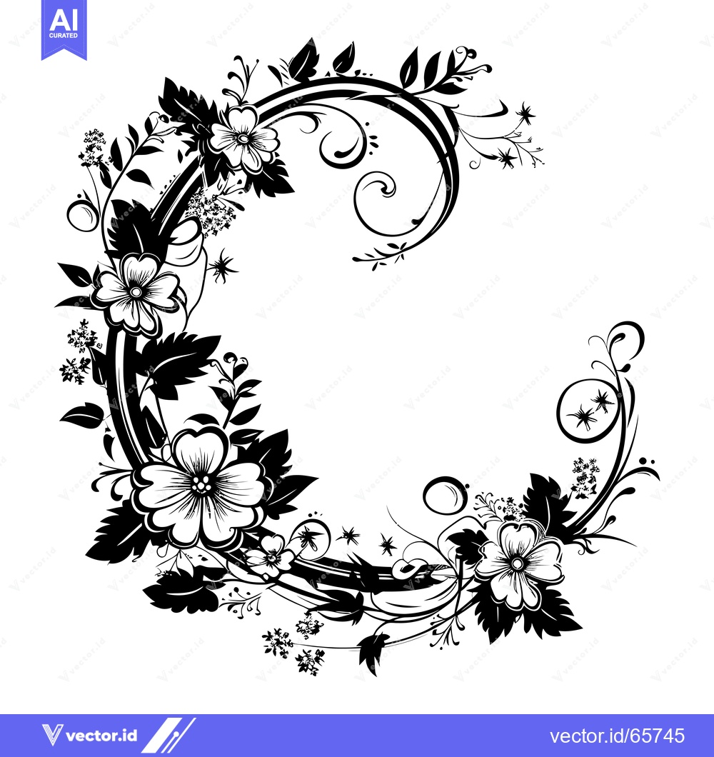 Premium Vector of Black and White Floral Design with Swirling Vines and Flowers