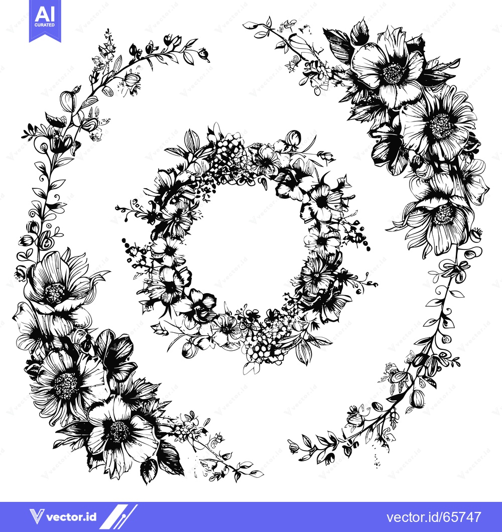 Premium Vector dari Black and White Floral Wreath with Open Space in the Center