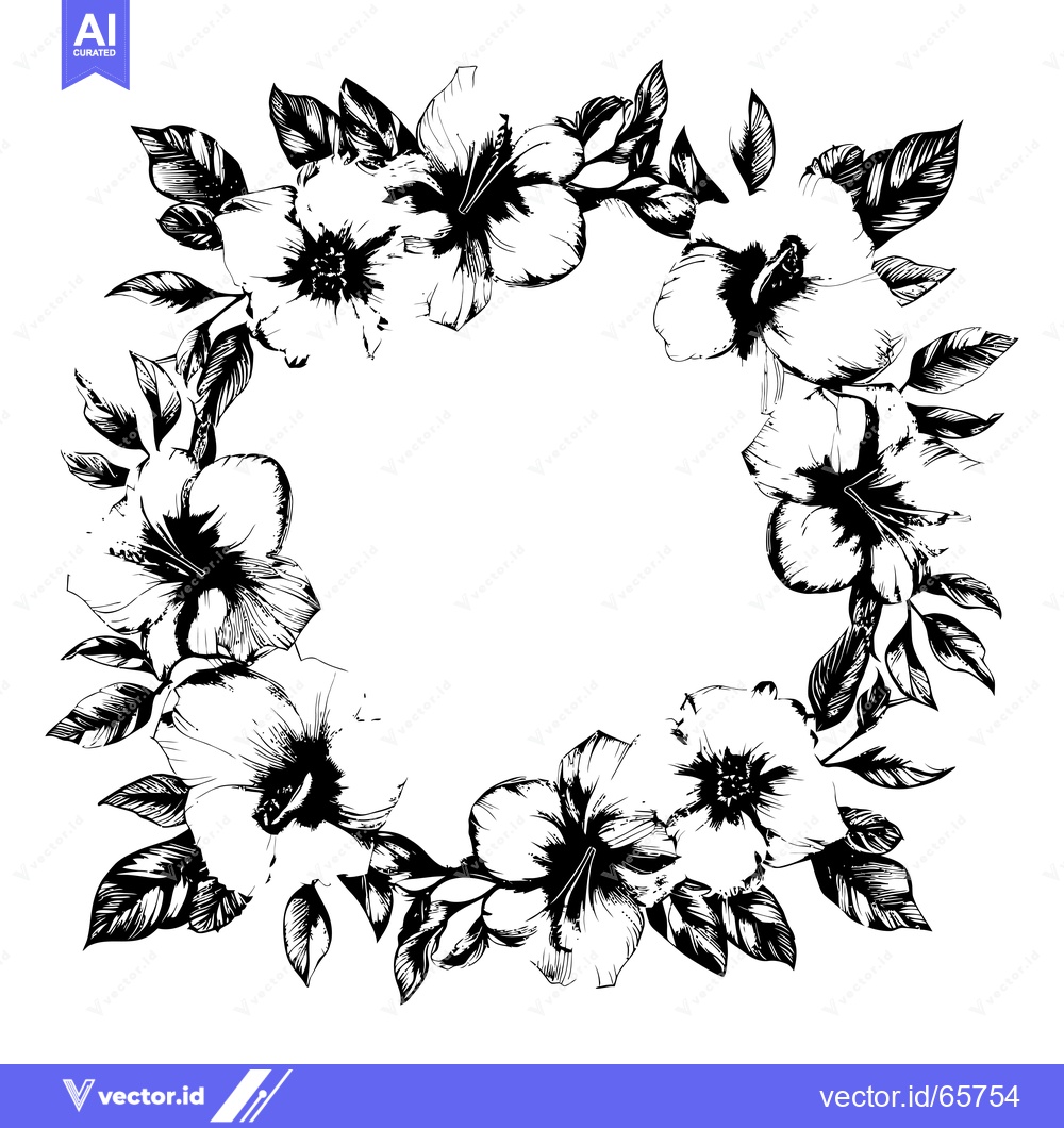Premium Vector dari Black and White Floral Wreath with Empty Center