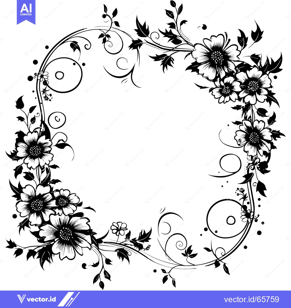 Premium Vector of Black and White Floral Design with Swirls and Leaves