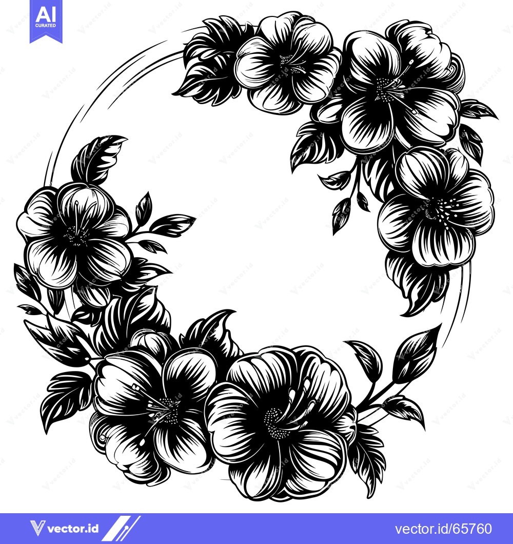 Premium Vector of Black and White Floral Wreath with Empty Center