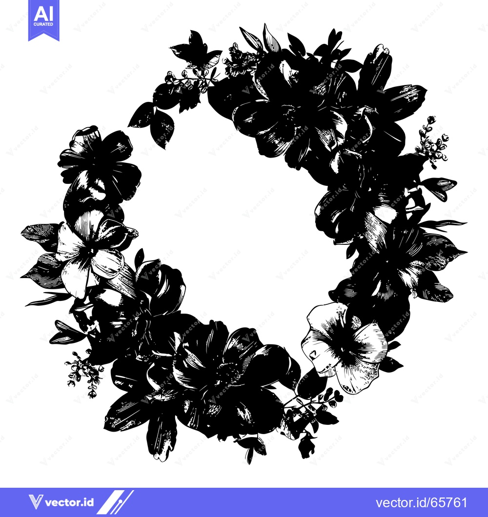 Premium Vector dari Black and White Floral Wreath with Blank Center